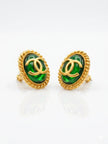 Matt Gold Plated Green Oval Double C Stud Earrings