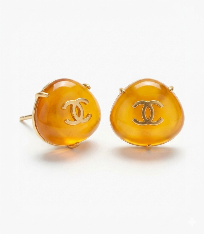Amber Double C Triangular Matt Gold Stud Earrings