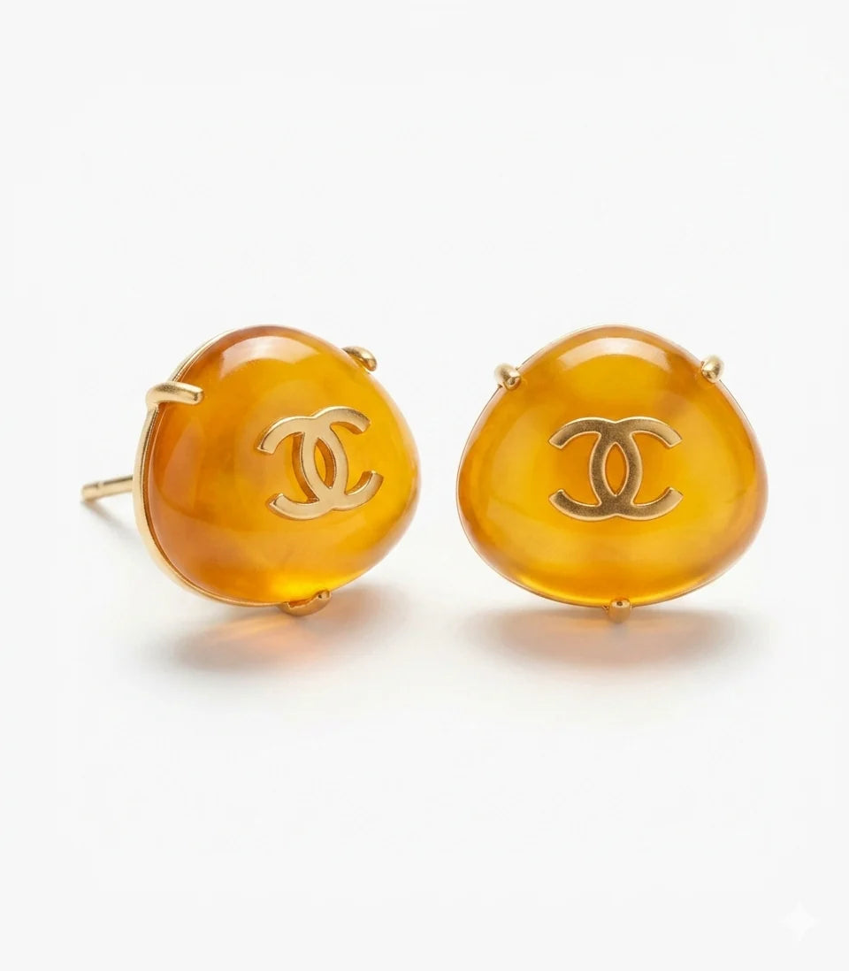 Amber Double C Triangular Matt Gold Stud Earrings