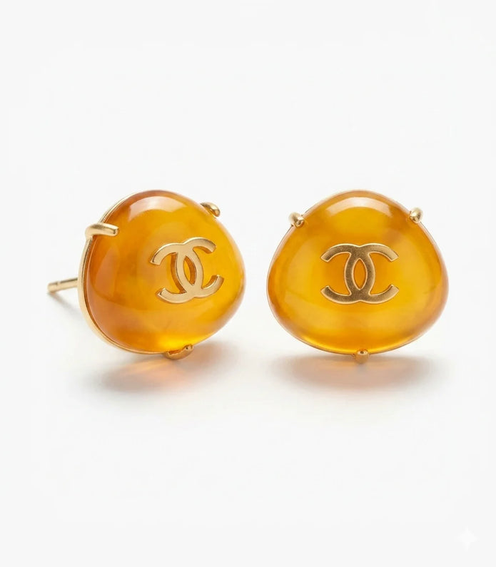 Amber Double C Triangular Matt Gold Stud Earrings