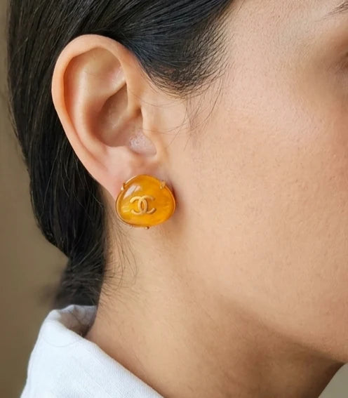 Amber Double C Triangular Matt Gold Stud Earrings