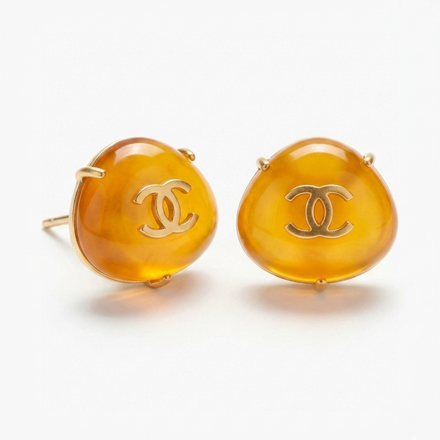 Amber Double C Triangular Matt Gold Stud Earrings