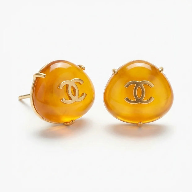 Amber Double C Triangular Matt Gold Stud Earrings