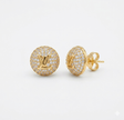 Alphabet L V Gold Plated CZ Round Stud Earrings