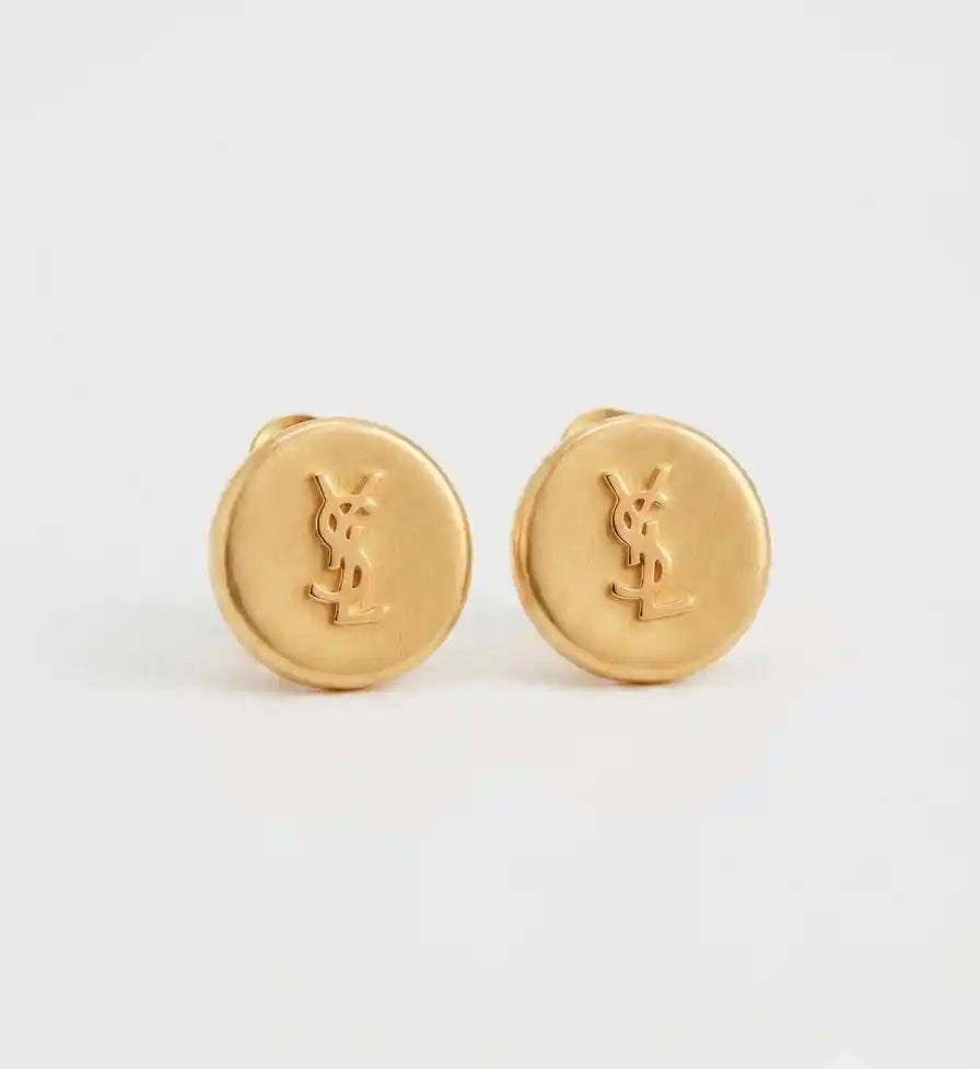 Matte Gold Plated Alphabet YSL Stud Earrings