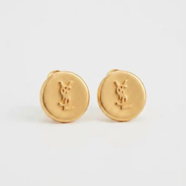 Matte Gold Plated Alphabet YSL Stud Earrings