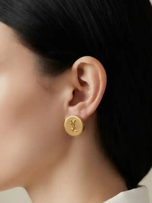 Matte Gold Plated Alphabet YSL Stud Earrings