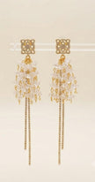 Gold Plated Pave CZ & Crystal Tassel Fringe Drop Earrings