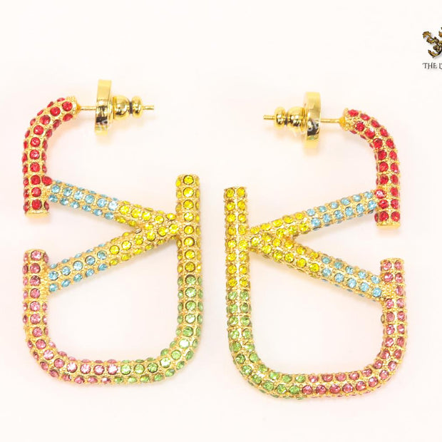 Multi coloured Open V rectangular hoops