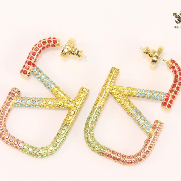 Multi coloured Open V rectangular hoops