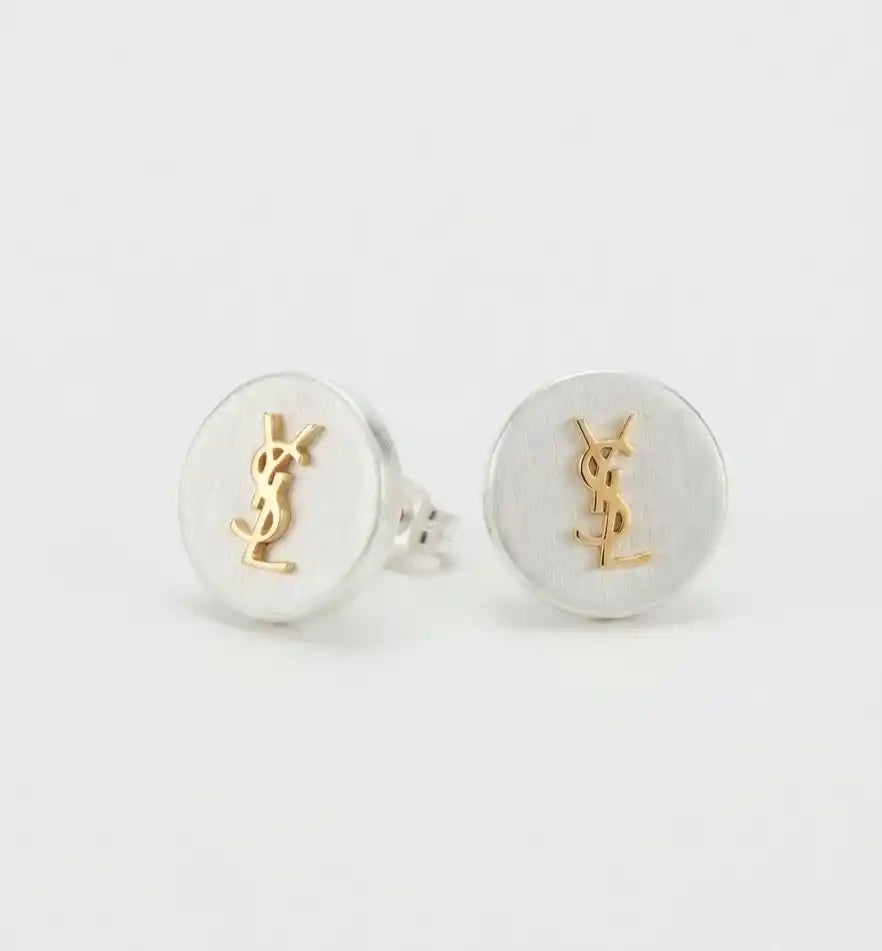 Gold Plated Alphabet YSL White Stud Earring