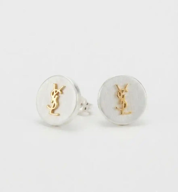 Gold Plated Alphabet YSL White Stud Earring
