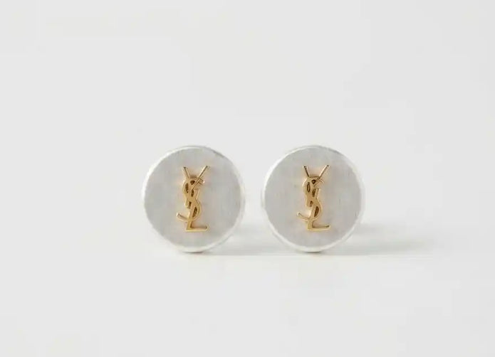 Gold Plated Alphabet YSL White Stud Earring