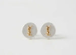 Gold Plated Alphabet YSL White Stud Earring