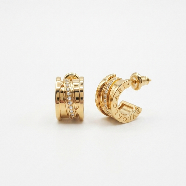 Gold Plated Alphabet BVL Hoop Earrings with CZ