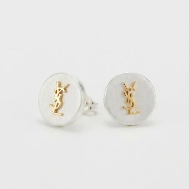 Gold Plated Alphabet YSL White Stud Earring