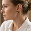 Alphabet RC Gold Plated Black  Petal  Stud Earrings with CZ