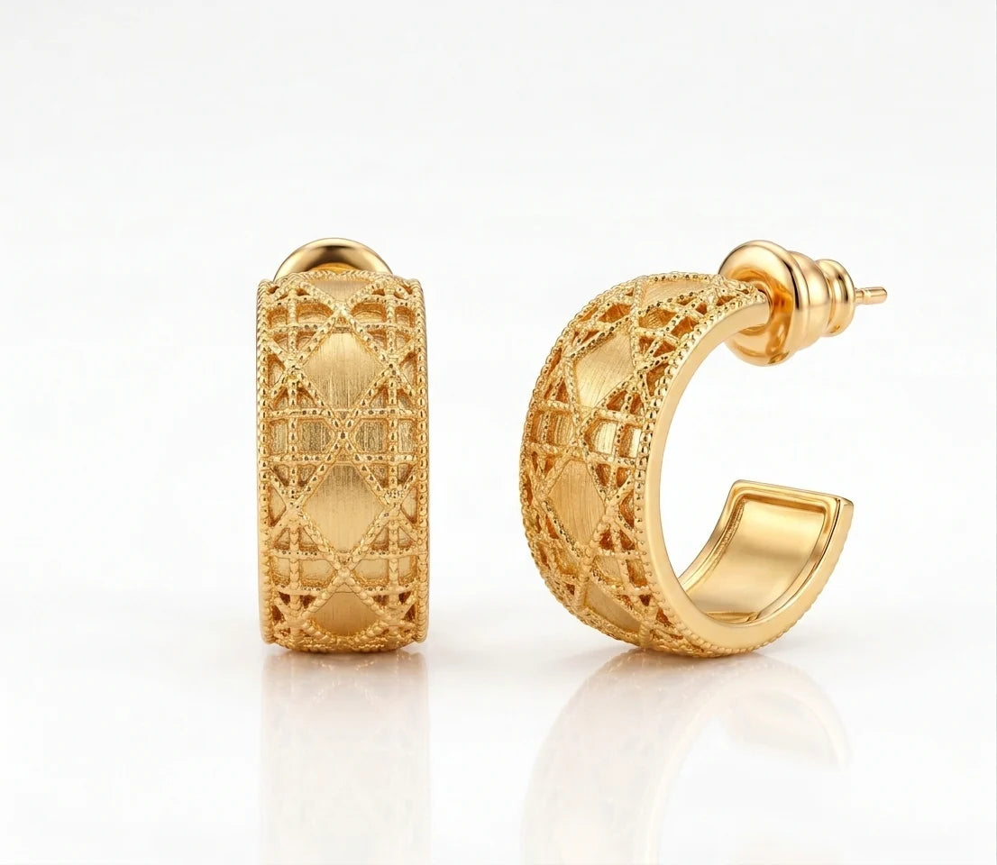 Alphabet CD Gold Plated Textured Hoop Earrings