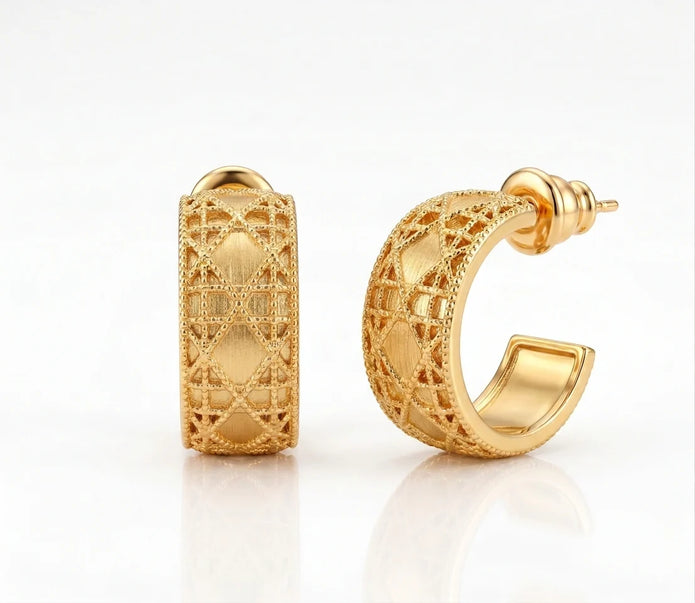 Alphabet CD Gold Plated Textured Hoop Earrings