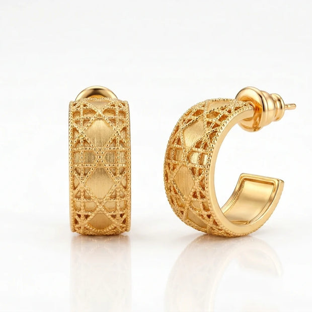 Alphabet CD Gold Plated Textured Hoop Earrings
