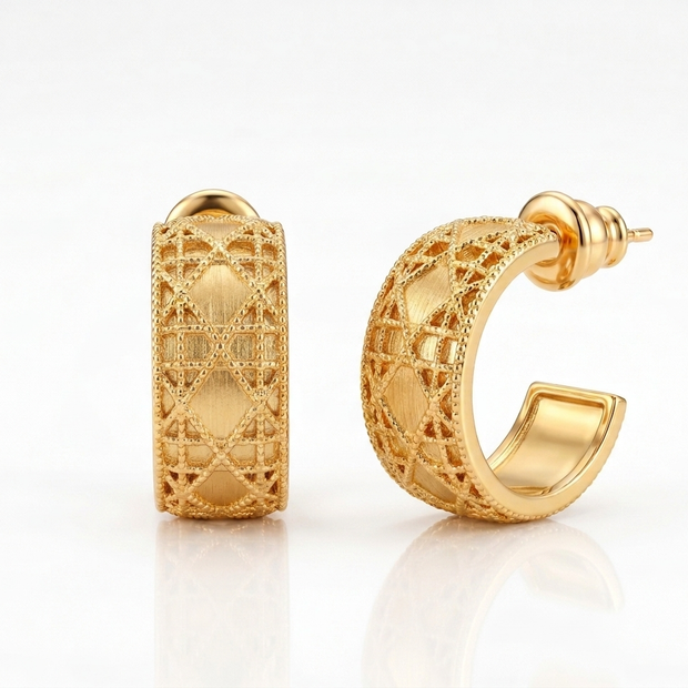 Alphabet CD Gold Plated Textured Hoop Earrings
