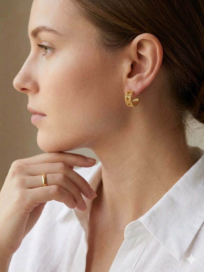 Alphabet CD Gold Plated Textured Hoop Earrings