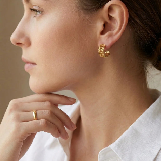 Alphabet CD Gold Plated Textured Hoop Earrings