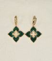 Alphabet RC Gold Plated Green  Plain Clover Drop Earring