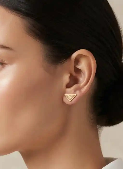 Alphabet P Gold Plated Triangle Stud Earrings