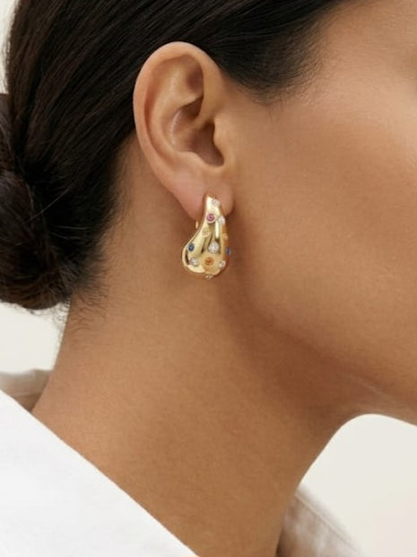 Gold Plated Teardrop Earrings with Multicolor CZ Stones
