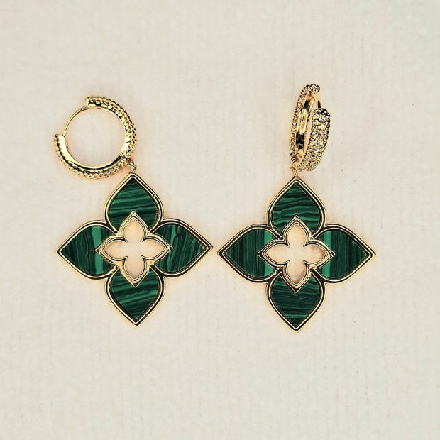 Alphabet RC Gold Plated Green  Plain Clover Drop Earring