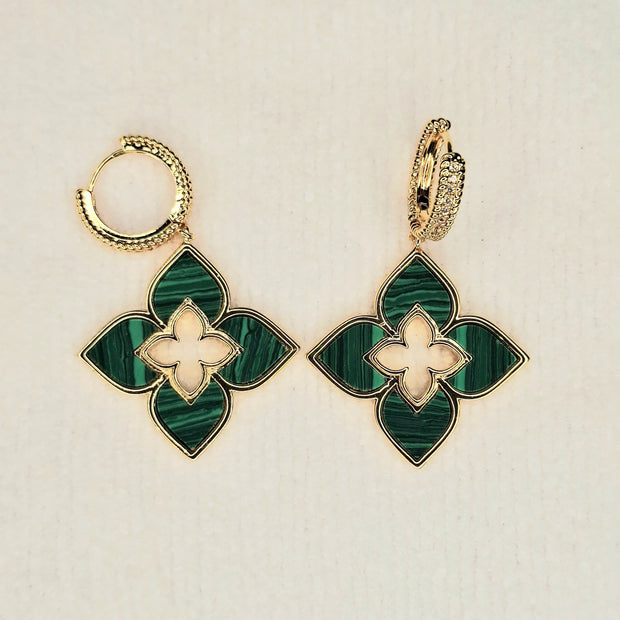 Alphabet RC Gold Plated Green  Plain Clover Drop Earring