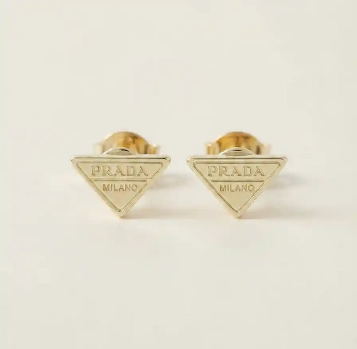 Alphabet P Gold Plated Triangle Stud Earrings
