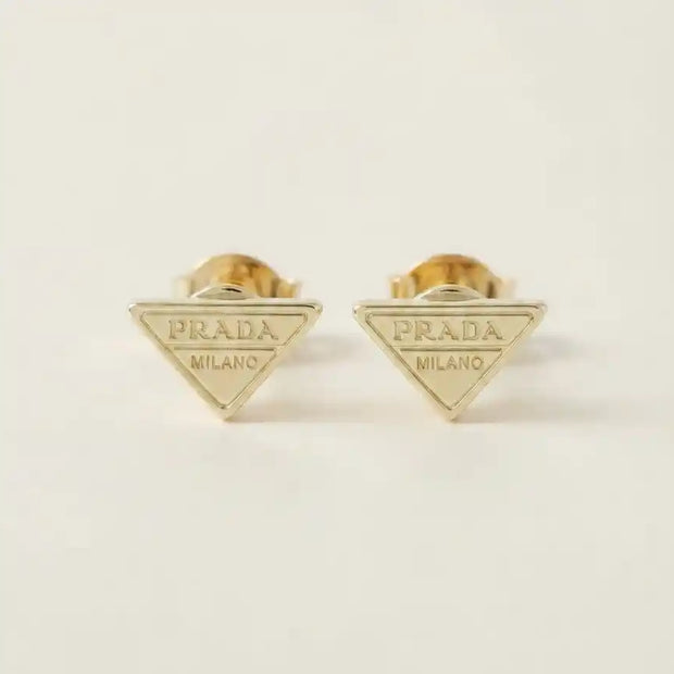 Alphabet P Gold Plated Triangle Stud Earrings