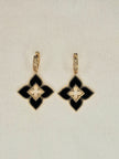 Alphabet RC Gold Plated Black Plain Clover Drop Earring