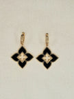 Alphabet RC Gold Plated Black Plain Clover Drop Earring
