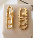 Alphabet F Statement Paperclip CZ Hoop Earrings