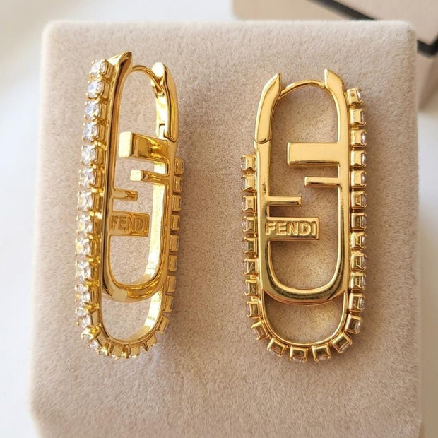 Alphabet F Statement Paperclip CZ Hoop Earrings