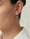 Gold Plated Deep Emerald Green & CZ Huggie Hoop Earrings