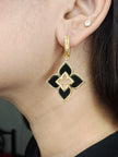 Alphabet RC Gold Plated Black Plain Clover Drop Earring