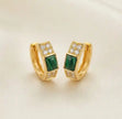 Gold Plated Deep Emerald Green & CZ Huggie Hoop Earrings