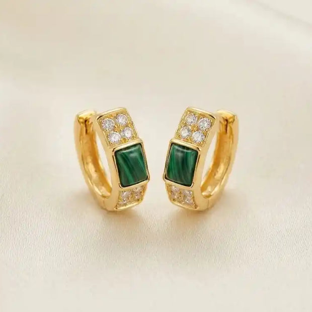 Gold Plated Deep Emerald Green & CZ Huggie Hoop Earrings