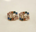 Antique Gold Plated Double G Multicolor CZ Stud Earrings