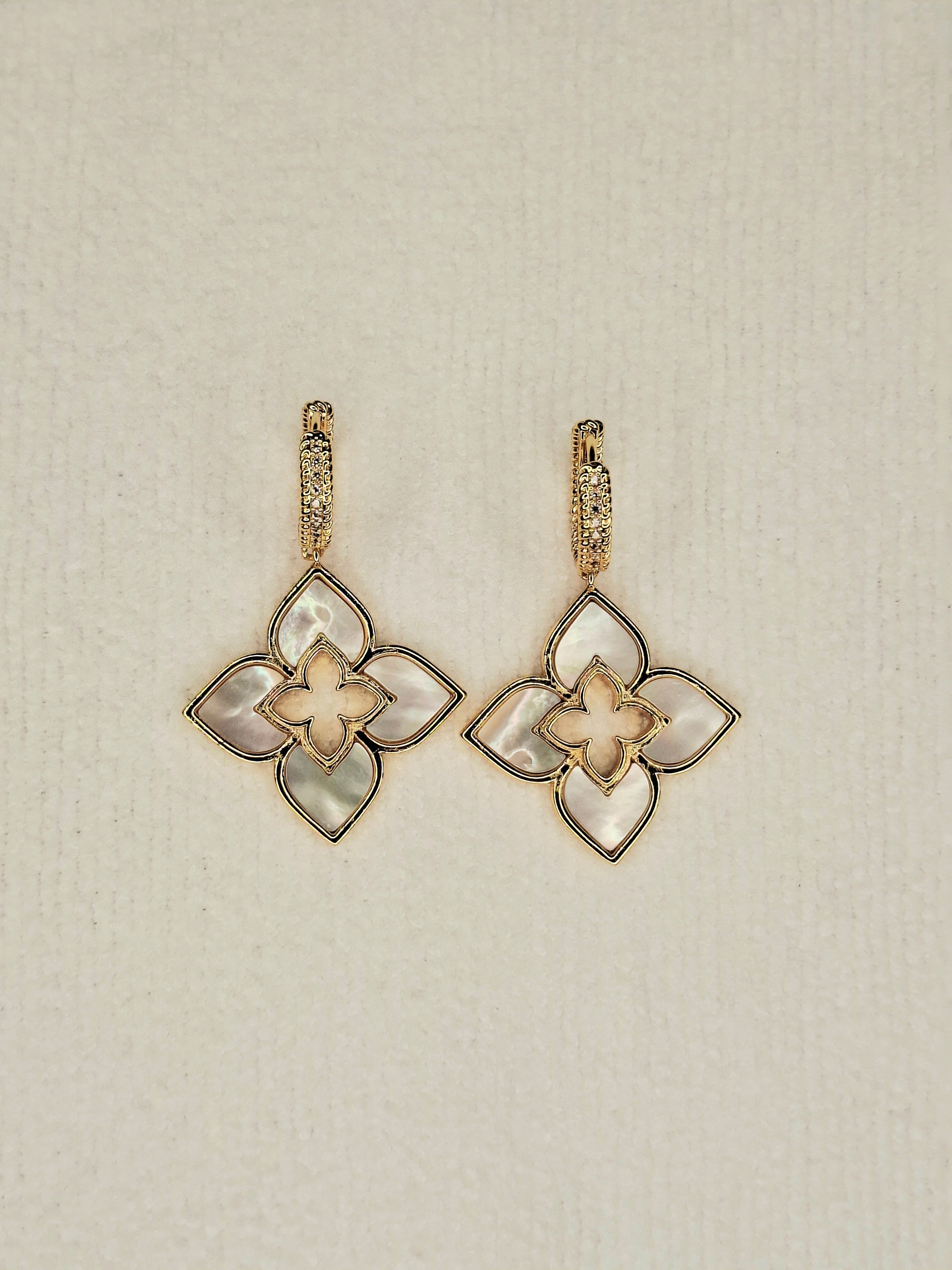 Alphabet RC Gold Plated White  plain Clover Drop Earring