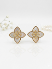 Alphabet RC Gold Plated White  Petal Stud Earrings with CZ Accents