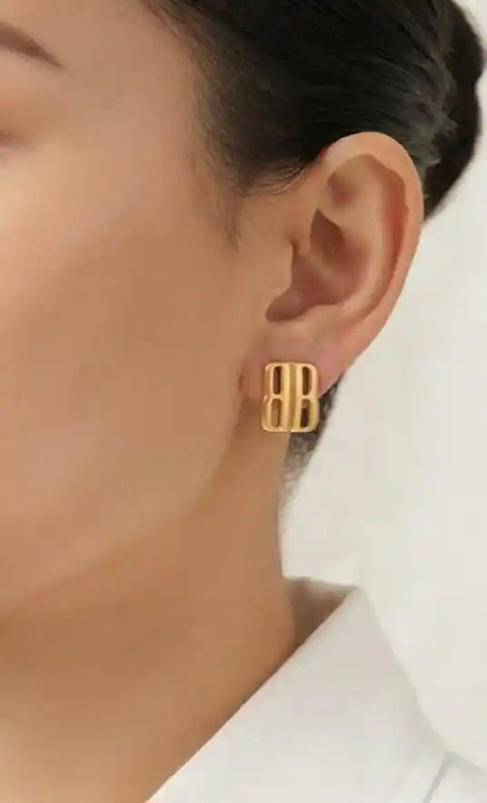 Gold-Tone Alphabet B Monogram Stud Earrings
