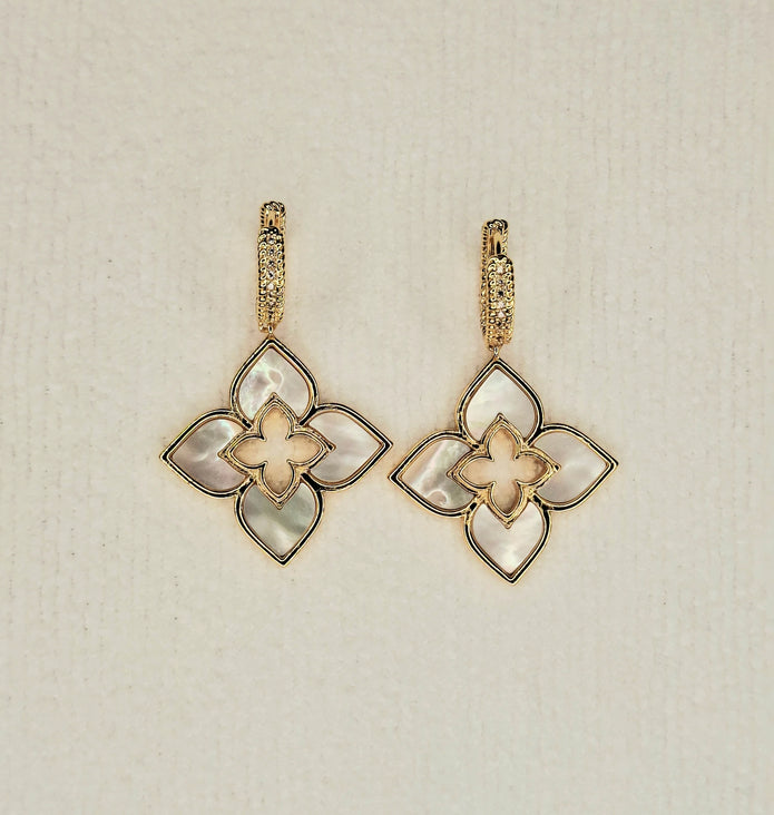 Alphabet RC Gold Plated White  plain Clover Drop Earring