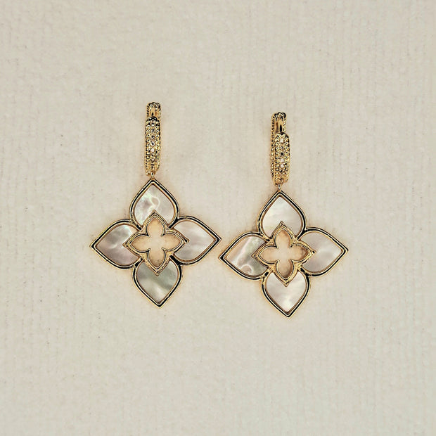 Alphabet RC Gold Plated White  plain Clover Drop Earring