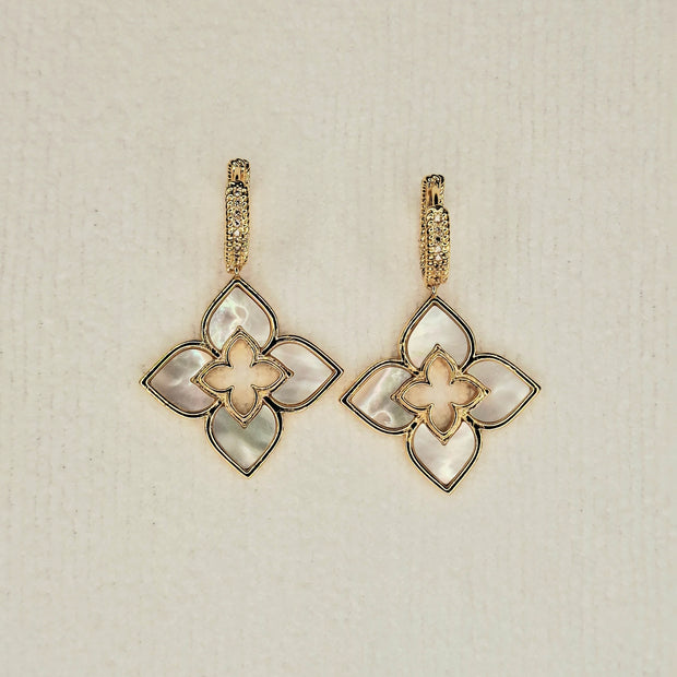 Alphabet RC Gold Plated White  plain Clover Drop Earring