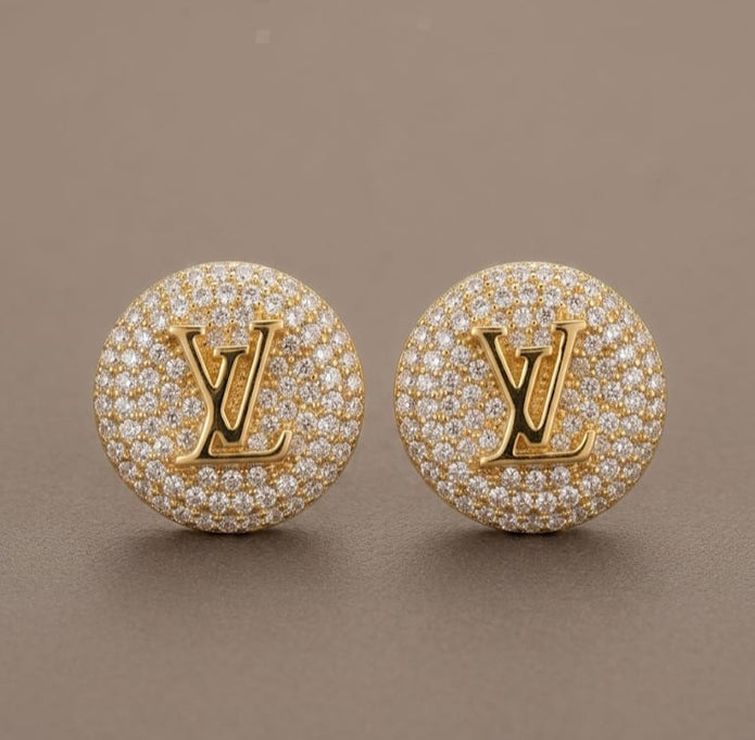 Alphabet LV Gold Plated CZ Stud Earrings